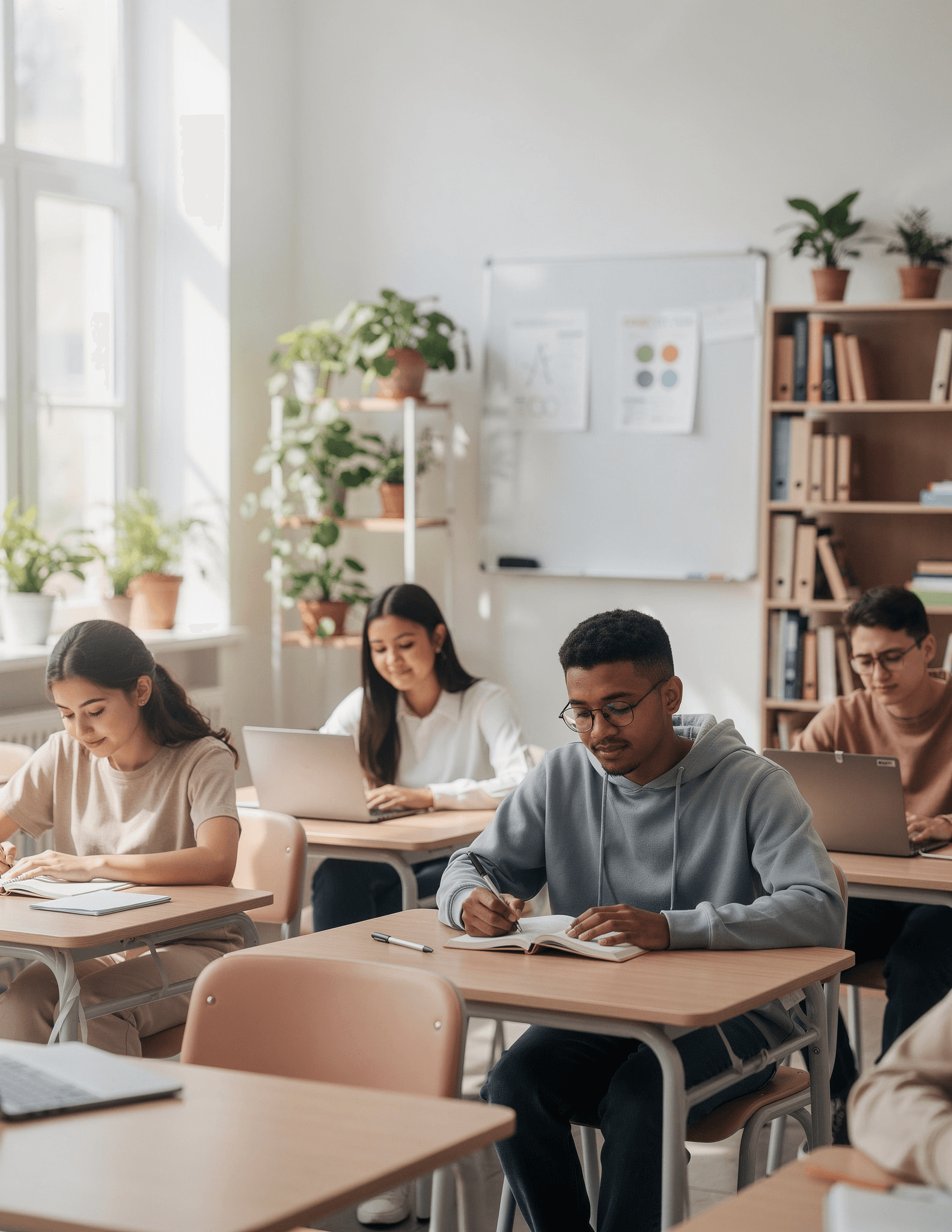 Schülerinnen und Schüler bei der gemeinsamen Prüfungsvorbereitung