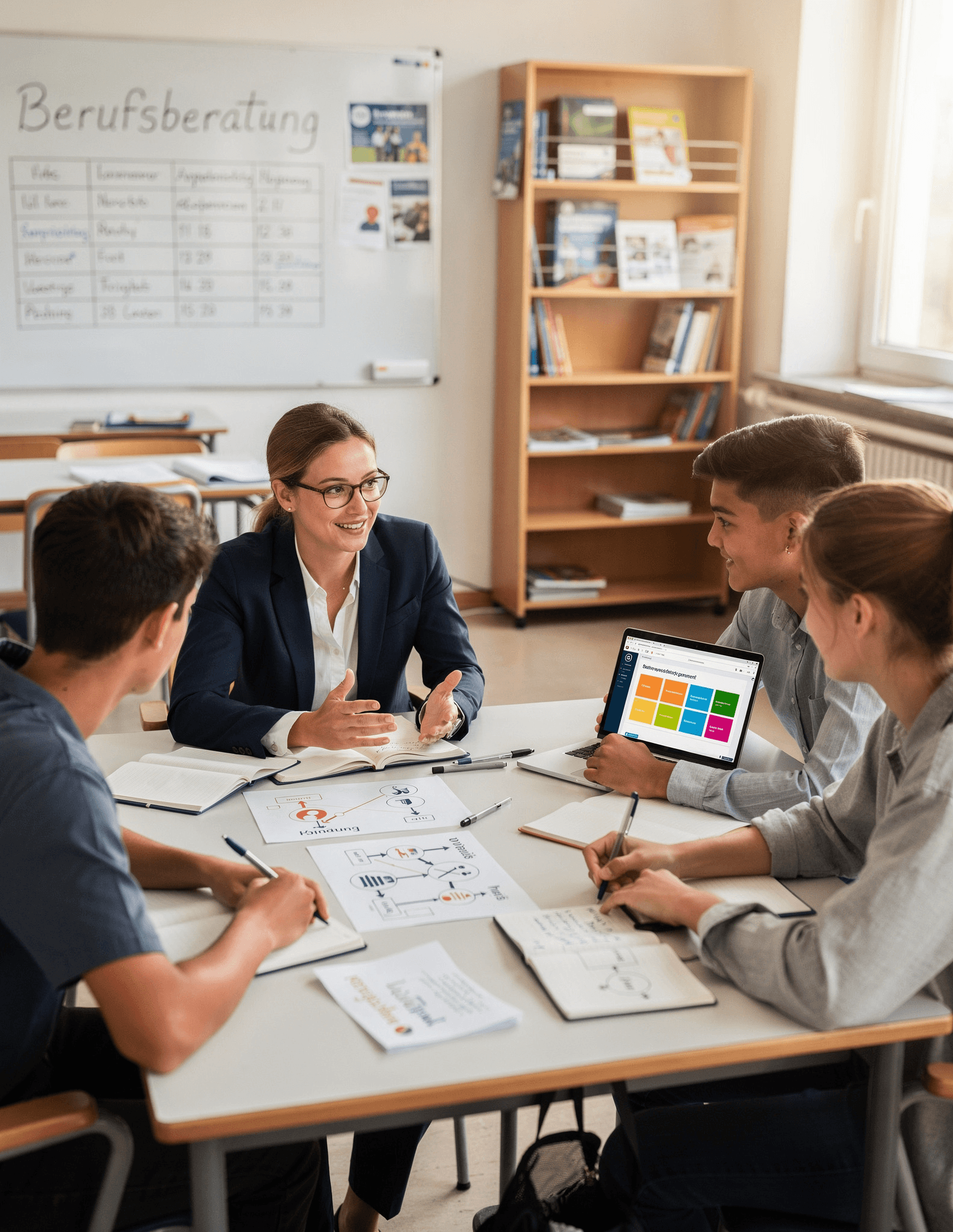 Schülerinnen und Schüler in einer persönlichen Karriereberatung